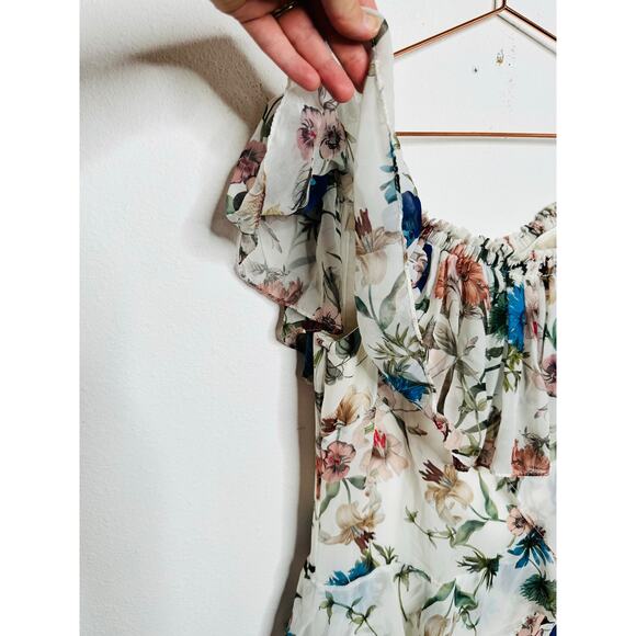 BADGLEY MISCHKA White Floral Printed Off-Shoulder Ruffles High-Low Maxi Dress 16 - Picture 12 of 16